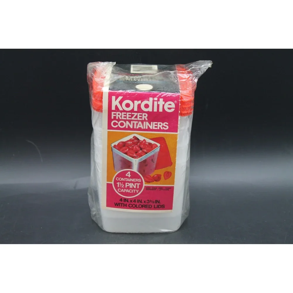 Vintage Kordite Freezer Containers Set of 4 NOS 1.5 Pint Red Lids New Old Stock
